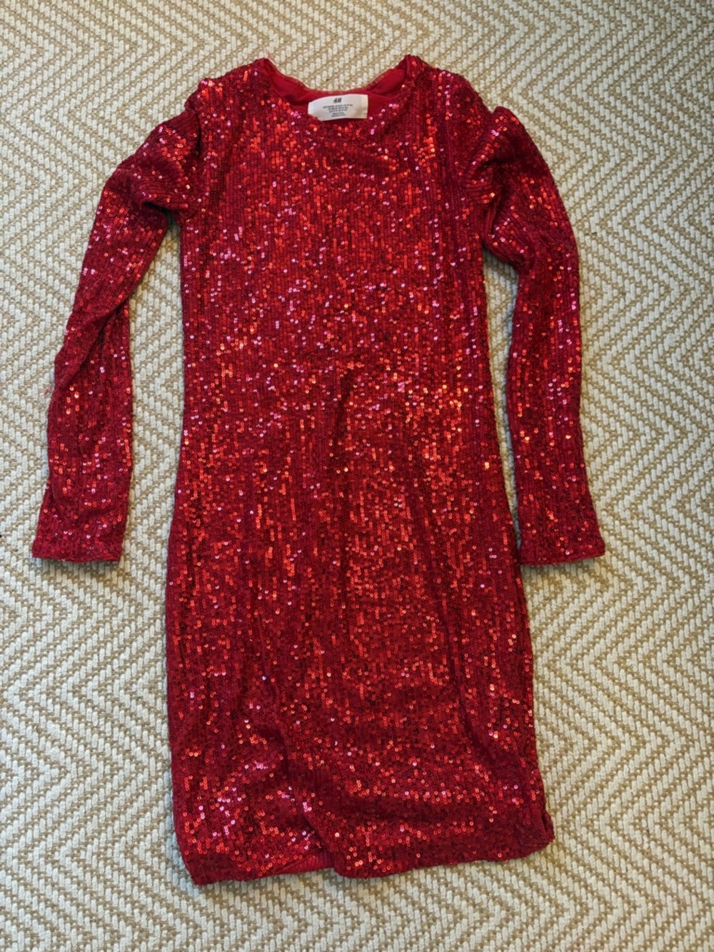 H&M Girls' Sparkling Red Sequin Long-Sleeve Dress